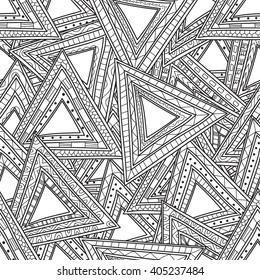 Seamless black and white pattern of triangles in the style zentangle. anti stress coloring book for adults. Islam and Arabic, and Indian and turkish and pakistan, and chinese, ottoman motifs.