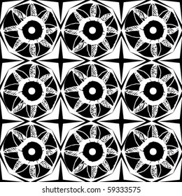 seamless black and white pattern, vector florals