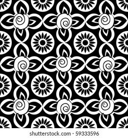 seamless black and white pattern, vector florals