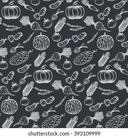 Seamless black and white pattern with vegetables