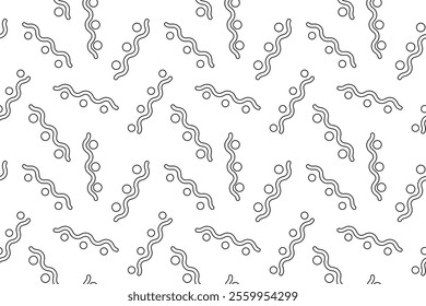 Seamless black and white pattern of wavy lines and dots, designed for childrens coloring and creative projects.