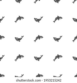 Patrón blanco y negro impecable con ballenas de estilo sencillo. Ideal para cubiertas, telas, postales e impresión. Ilustración vectorial.