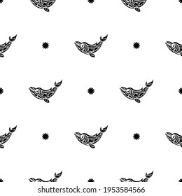 Patrón blanco y negro impecable con ballenas de estilo sencillo. Bien por la ropa y los textiles. Ilustración vectorial.