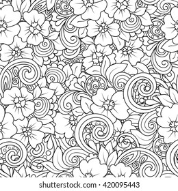 Seamless black and white pattern in a zentangle style.