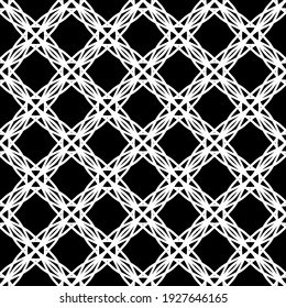 Seamless black and white pattern.Complex geometric pattern.A pattern of fine lines.White lace on a black background.Mesh pattern.For decorating fabric, paper, wallpaper, and packaging.