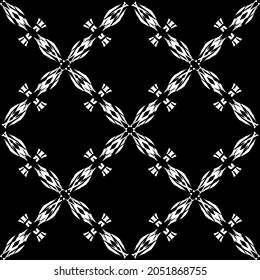 Patrón blanco y negro impecable.Patrón geométrico complejo.Patrón de líneas finas.Encaje blanco sobre un fondo negro.Patrón de malla.Para decorar tela, papel, papel pintado y embalaje.