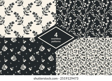 Seamless black and white patterns set