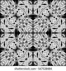 Seamless black and white psychedelic geometric pattern.