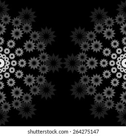 Seamless black and white radial pattern of flowers