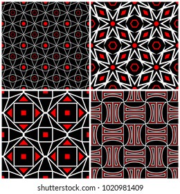 Seamless black white and red patterns. Classic geometric backgrounds for wallpapers and textile