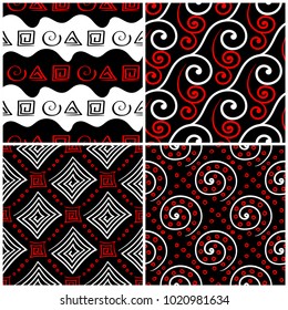 Seamless black white and red patterns. Classic geometric backgrounds for wallpapers and textile