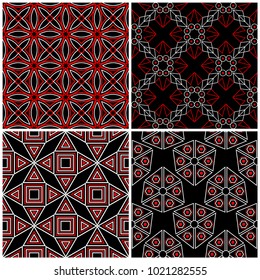 Seamless black white and red patterns. Classic geometric backgrounds for wallpapers and textile