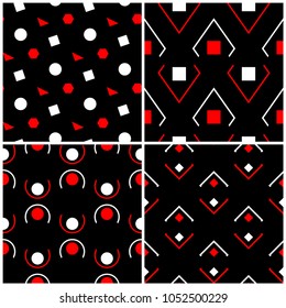 Seamless black white and red patterns. Classic geometric backgrounds for wallpapers and textile