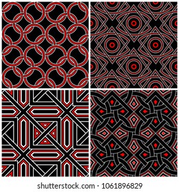 Seamless black white and red patterns. Classic geometric backgrounds for wallpapers and textile