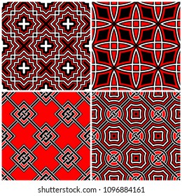 Seamless black white and red patterns. Classic geometric backgrounds for wallpapers and textile