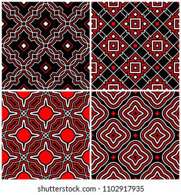 Seamless black white and red patterns. Classic geometric backgrounds for wallpapers and textile