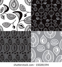 Seamless black and white retro flower garden illustration background pattern in vector