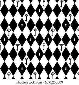 Seamless Black White Rhombus Key Silhouettes Background Vector Pattern