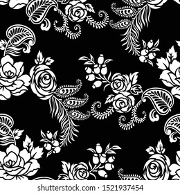 Seamless black and white rose flower pattern