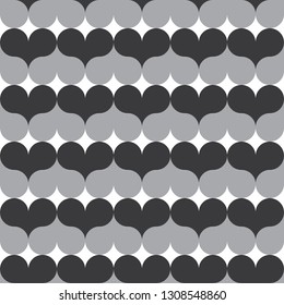 Seamless black and white rounded hearts romantic pattern vector