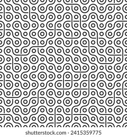 Patrón de líneas redondeadas en blanco y negro impecable. Patrón de fondo abstracto. Ilustración vectorial.