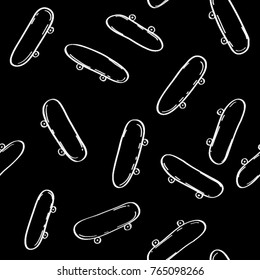 Seamless Black and White Skateboards Pattern. Skateboarding Texture. 