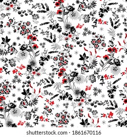 seamless black and white  small flower pattern