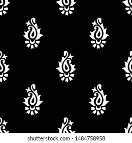 Seamless black and white small indian paisley pattern