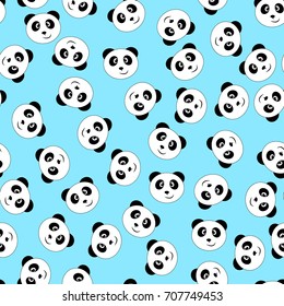 Seamless black and white smiling panda pattern on a turquoise background - Eps10 vector graphics and illustration