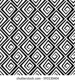 Seamless black and white square spirals pattern.