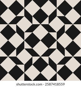 Seamless black and white square triangle pattern. Graphical illustration for a unique wall decor, textiles and interior design.