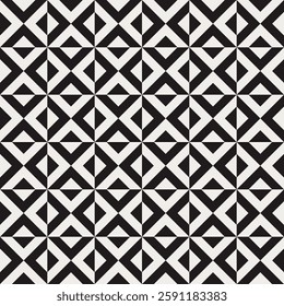 Seamless black and white square triangle pattern background. Repeated and decorative design that can be used for packaging, decorating, interior design, wallpapers, banners, and more.