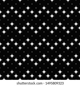 Seamless black and white star pattern background design - monochrome abstract vector graphic from curved stars