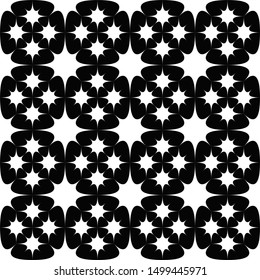 Seamless black and white star pattern background - abstract monochrome vector design from curved stars