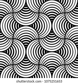 Seamless Black And White Stiped Petals Black Background Two-Tone Vector Pattern