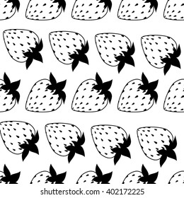 Seamless of black and white strawberries on white background. Vector illustration.