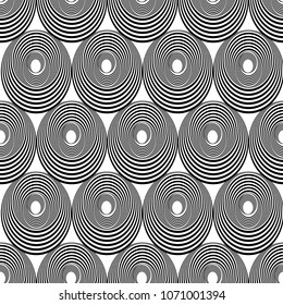 Seamless black and white striped background. Geometric pattern with visual distortion effect. Optical illusion. Op art.