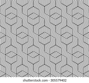 Seamless black and white striped isometric hexagonal op art pattern vector