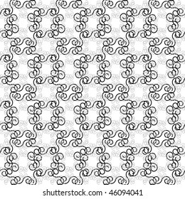 Seamless black and white swirl ornament pattern