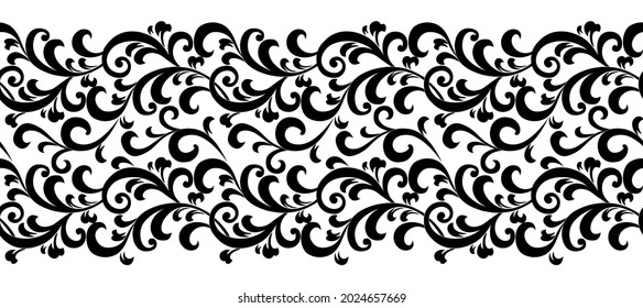 Seamless black and white swirly decorative border design