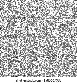 seamless black and white  tangled messy line pattern.