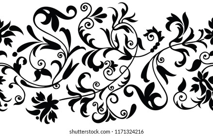 Seamless Black White Textile Floral Border Stock Vector (royalty Free 