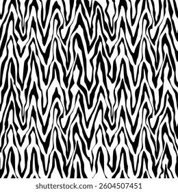 Seamless black and white texture with abstract pattern on white background. Smooth curved lines, peaks, stalactites. Vector illustration for wallpaper, fabric, packaging, etc.