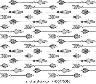 Seamless black and white texture with Boho arrows. Vector background for websites, invitations, scrapbooking and your design
