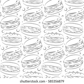 Seamless black and white texture with contour macaroon. Background with sweets. Vector pattern for your creativity