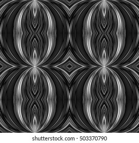 Seamless black and white texture with curved lines emanating from the center. Vector background for your creativity