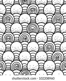 Seamless black and white texture with hearts