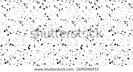 A seamless black and white texture pattern resembling terrazzo flooring or abstract scattered ink spots.
