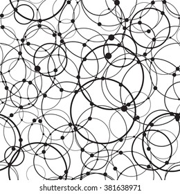 Seamless black and white texture with random circles and dots. Vector illustration for your graphic design.