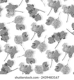 seamless black and white theme flower pattern on shadows
background. Realistic vector illustration, traditional folk holiday symbols or festive decorations, vector used for textile..,